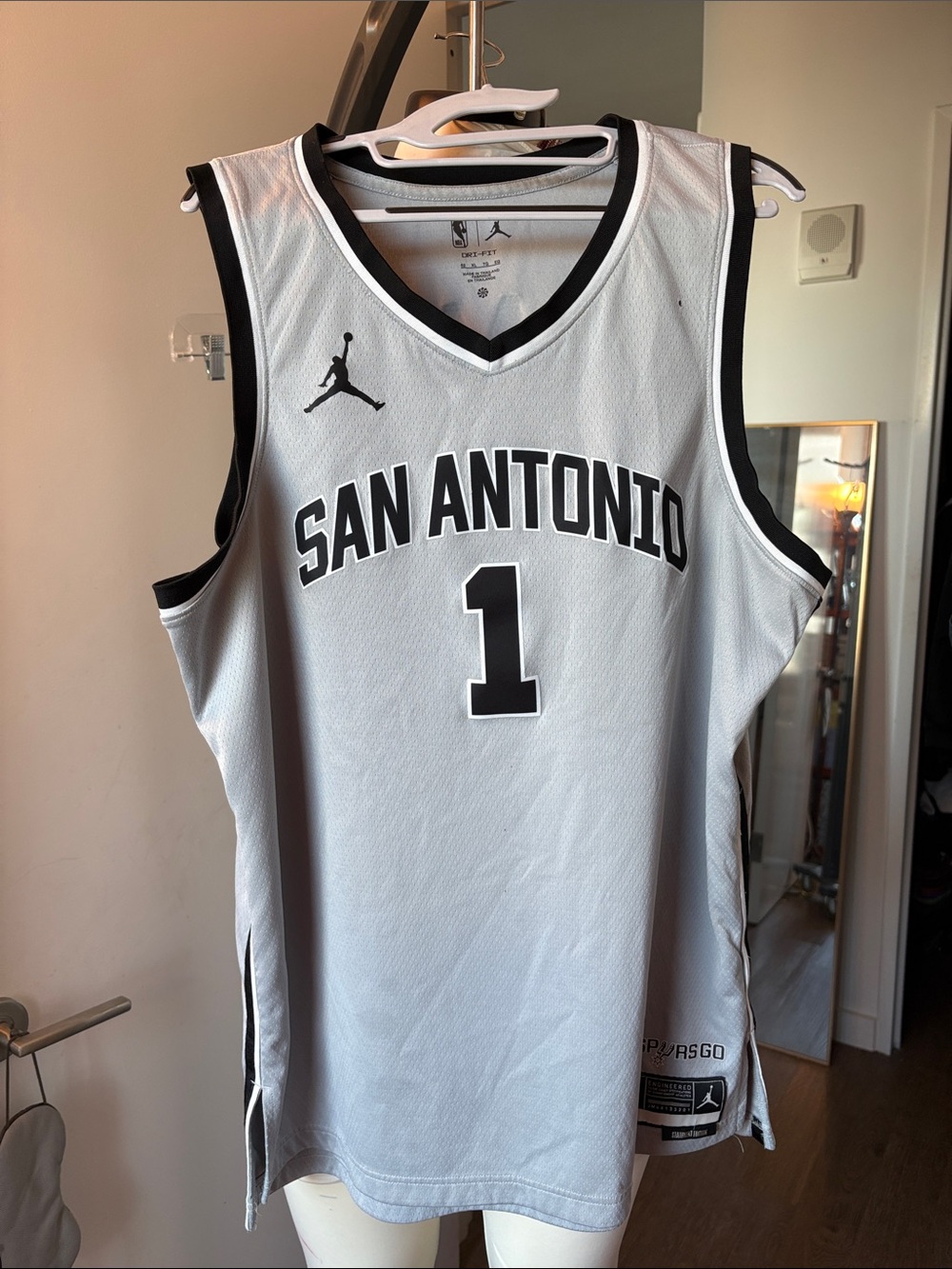 Wemby Jordan Grey and Black San Antonio Spurs Basketball Jersey #1